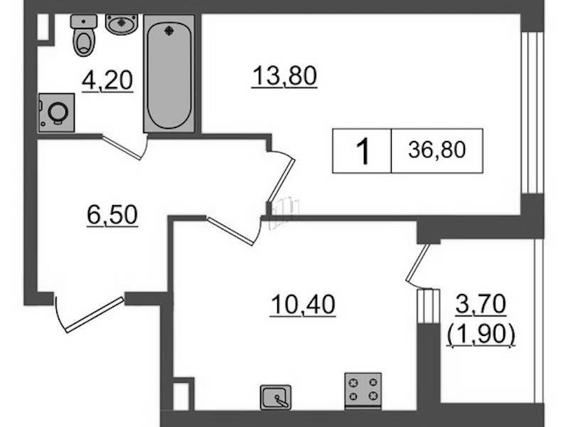 1-комнатная квартира 36.8 м², 12/12 эт., ЖК «А101 Всеволожск»